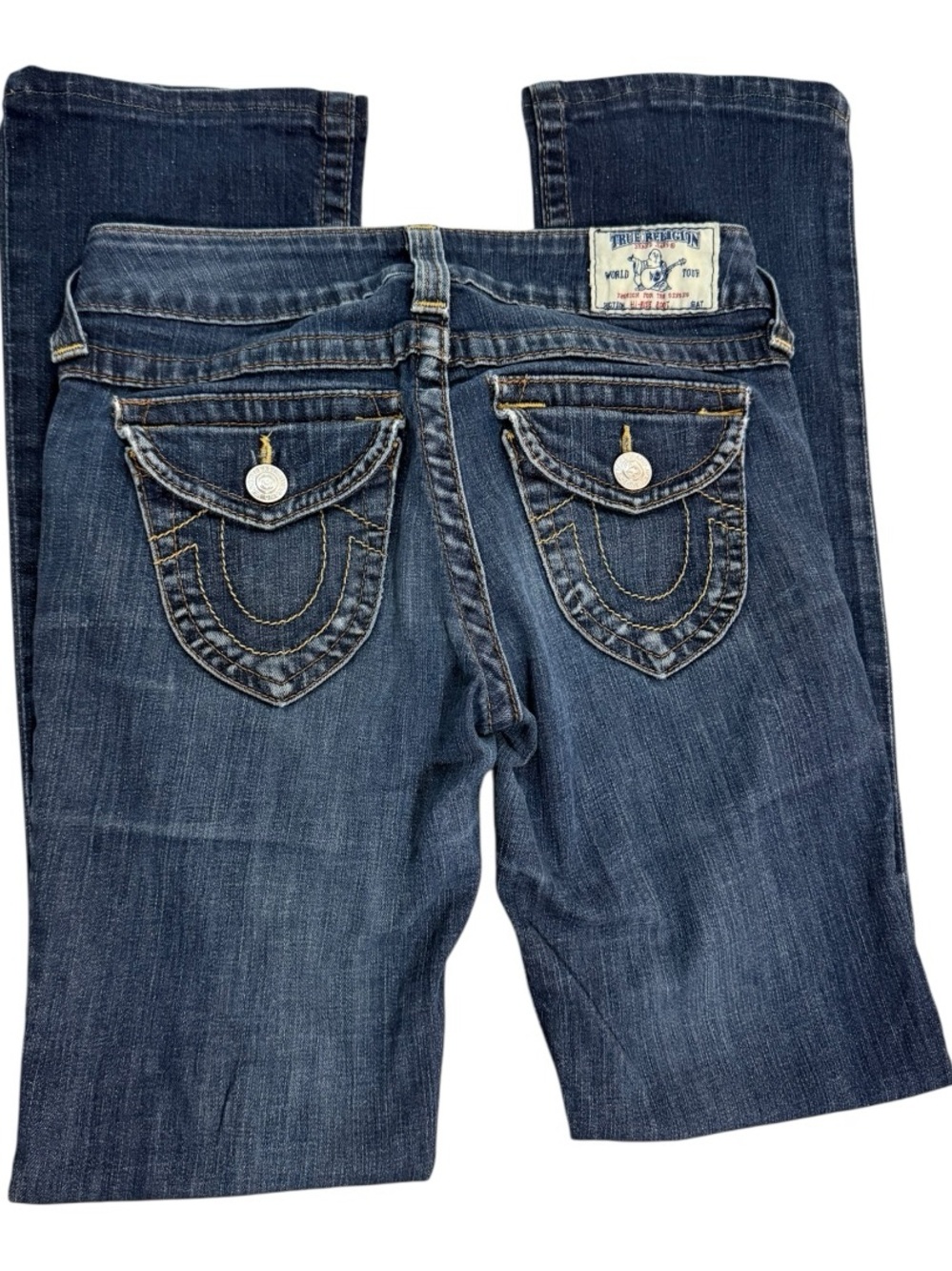 True Religion Joey Low Rise Bootcut Jeans USA Flap Pocket Dark Wash Sz 26